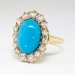 Antique Victorian 1890's 4.06ct t.w. Turquoise & Old European Cut Diamond Cocktail Ring 14k