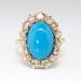 Antique Victorian 1890's 4.06ct t.w. Turquoise & Old European Cut Diamond Cocktail Ring 14k