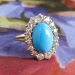 Antique Victorian 1890's 4.06ct t.w. Turquoise & Old European Cut Diamond Cocktail Ring 14k