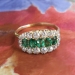 Edwardian 1920's 1.15ct t.w. Old European Cut Diamond & Emerald Engagement Anniversary Ring 14k Yellow Gold