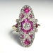 Antique Edwardian Vintage 1920's Ruby Old European Cut Diamond Anniversary Cocktail Ring 18k Platinum