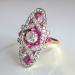 Antique Edwardian Vintage 1920's Ruby Old European Cut Diamond Anniversary Cocktail Ring 18k Platinum