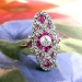 Antique Edwardian Vintage 1920's Ruby Old European Cut Diamond Anniversary Cocktail Ring 18k Platinum