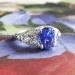 Estate Vintage 1990's Blue Sapphire Diamond Hand Engraved Platinum Ring