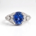 Estate Vintage 1990's Blue Sapphire Diamond Hand Engraved Platinum Ring