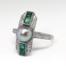 Antique Edwardian Vintage 1920's Gray Cultured Pearl Lab Green Emerald Cocktail Birthstone Ring Sterling Silver