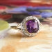 Art Deco Vintage 1930's Amethyst Old Mine Cut Diamond Filigree Ring Platinum 18k Yellow Gold