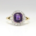 Art Deco Vintage 1930's Amethyst Old Mine Cut Diamond Filigree Ring Platinum 18k Yellow Gold