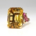 Vintage Retro Estate 1940's Citrine Ruby Diamond Cocktail Birthstone Anniversary Ring 14k Rose Gold Platinum