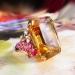 Vintage Retro Estate 1940's Citrine Ruby Diamond Cocktail Birthstone Anniversary Ring 14k Rose Gold Platinum