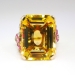 Vintage Retro Estate 1940's Citrine Ruby Diamond Cocktail Birthstone Anniversary Ring 14k Rose Gold Platinum