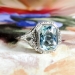 Art Deco 1930's Vintage Aquamarine Filigree Engagement Birthstone March Ring 18k White Gold