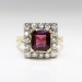 Vintage Emerald Cut Garnet Diamond Halo Engagement Ring Circa 1950's 14k Yellow White Gold