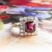 Vintage Emerald Cut Garnet Diamond Halo Engagement Ring Circa 1950's 14k Yellow White Gold