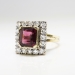 Vintage Emerald Cut Garnet Diamond Halo Engagement Ring Circa 1950's 14k Yellow White Gold