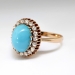 Art Deco Turquoise Ring Circa 1930's Russian Turquoise Single Cut Diamond Halo Ring 14k Rose 