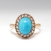 Art Deco Turquoise Ring Circa 1930's Russian Turquoise Single Cut Diamond Halo Ring 14k Rose 