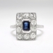 Edwardian Sapphire Diamond Ring Antique Circa 1920's Emerald Cut Blue Sapphire Diamond Engagement Wedding Anniversary Ring Platinum