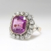 Antique Sapphire Diamond Ring Lab Pink Sapphire & Old Mine Cut Halo Unique Ring 18k Sterling Silver