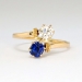 Antique Victorian 1890's Blue Sapphire & Old Mine Cut Diamond Bypass Engagement Birthstone Anniversary 18k Rose Yellow Gold