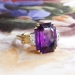 Vintage 5.60ct t.w. Emerald Cut Amethyst Diamond Ring Circa 1940's Jones & Woodland 14k Yellow Gold Platinum Birthstone Cocktail Ring