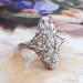 Art Deco Diamond Ring Vintage Unique 1930's Old European Cut Filigree Navette Anniversary Cocktail Ring Platinum