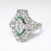 Art Deco Diamond Engagement Ring 1.70ct t.w. Green Lab Emerald Halo Marquise Round Baguette Diamonds Platinum