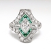 Art Deco Diamond Engagement Ring 1.70ct t.w. Green Lab Emerald Halo Marquise Round Baguette Diamonds Platinum