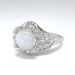 Vintage Moonstone Diamond Ring 3.24ct t.w. Circa 1930's Art Deco Hand Engraved Filigree Platinum