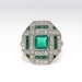 Art Deco Natural Emerald and Diamond Cocktail or Birthstone Ring 1.47ctw. 18k Platinum