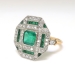 Art Deco Natural Emerald and Diamond Cocktail or Birthstone Ring 1.47ctw. 18k Platinum