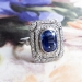 Vintage Sapphire Diamond Ring Circa 1930's Art Deco Double Halo Cocktail Birthstone Engagement Ring Platinum