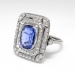 Vintage Sapphire Diamond Ring Circa 1930's Art Deco Double Halo Cocktail Birthstone Engagement Ring Platinum