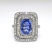 Vintage Sapphire Diamond Ring Circa 1930's Art Deco Double Halo Cocktail Birthstone Engagement Ring Platinum