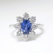 Estate Sapphire Diamond Ring Circa 1990's Blue Sapphire Diamond Halo Cocktail Birthstone Anniversary Engagement Ring 18k White Gold