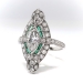 Art Deco Marquise Diamond and Emerald Navette Ring in Platinum