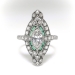 Art Deco Marquise Diamond and Emerald Navette Ring in Platinum