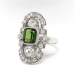 Edwardian C.D. Peacock Green Tourmaline Old European Cut Diamond Navette Ring Platinum