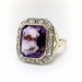 Art Deco 5.91 ctw. Amethyst and Diamond Halo Ring with Leaf Motif 14k