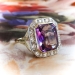 Art Deco 5.91 ctw. Amethyst and Diamond Halo Ring with Leaf Motif 14k