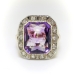 Art Deco 5.91 ctw. Amethyst and Diamond Halo Ring with Leaf Motif 14k