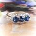 Art Deco Triple Sapphire and Diamond Filigree Ring 14k/SS