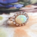 Victorian Style 2.02ct t.w. Australian Crystal Opal & Old European Cut Diamond Halo Ring 18k Rose Gold