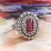 Antique Edwardian Garnet and Diamond Double Halo Ring 14k/SS