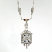 Art Deco 1930's Vintage Diamond Sapphire Pearl Tri Color Filigree Necklace Pendant 14k Gold 19' 