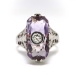 Vintage Art Deco 1930's Belais Amethyst & Old European Cut Diamond Filigree Cocktail Birthstone Ring 14k