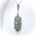 Art Deco 1930's Aquamarine Diamond Seed Pearl Filigree Pendant Necklace 14k White Gold