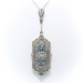 Art Deco 1930's Aquamarine Diamond Seed Pearl Filigree Pendant Necklace 14k White Gold