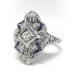 Art Deco Diamond Sapphire Ring Circa 1930's .44ct t.w. Filigree Navette Vintage Antique Ring 18k White Gold