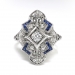 Art Deco Diamond Sapphire Ring Circa 1930's .44ct t.w. Filigree Navette Vintage Antique Ring 18k White Gold